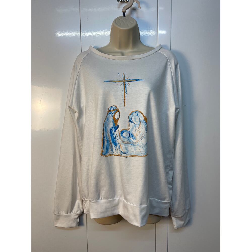 Women’s Crewneck Long Sleeve Top  Color Crème/Multicolor Size L Brand Unknown